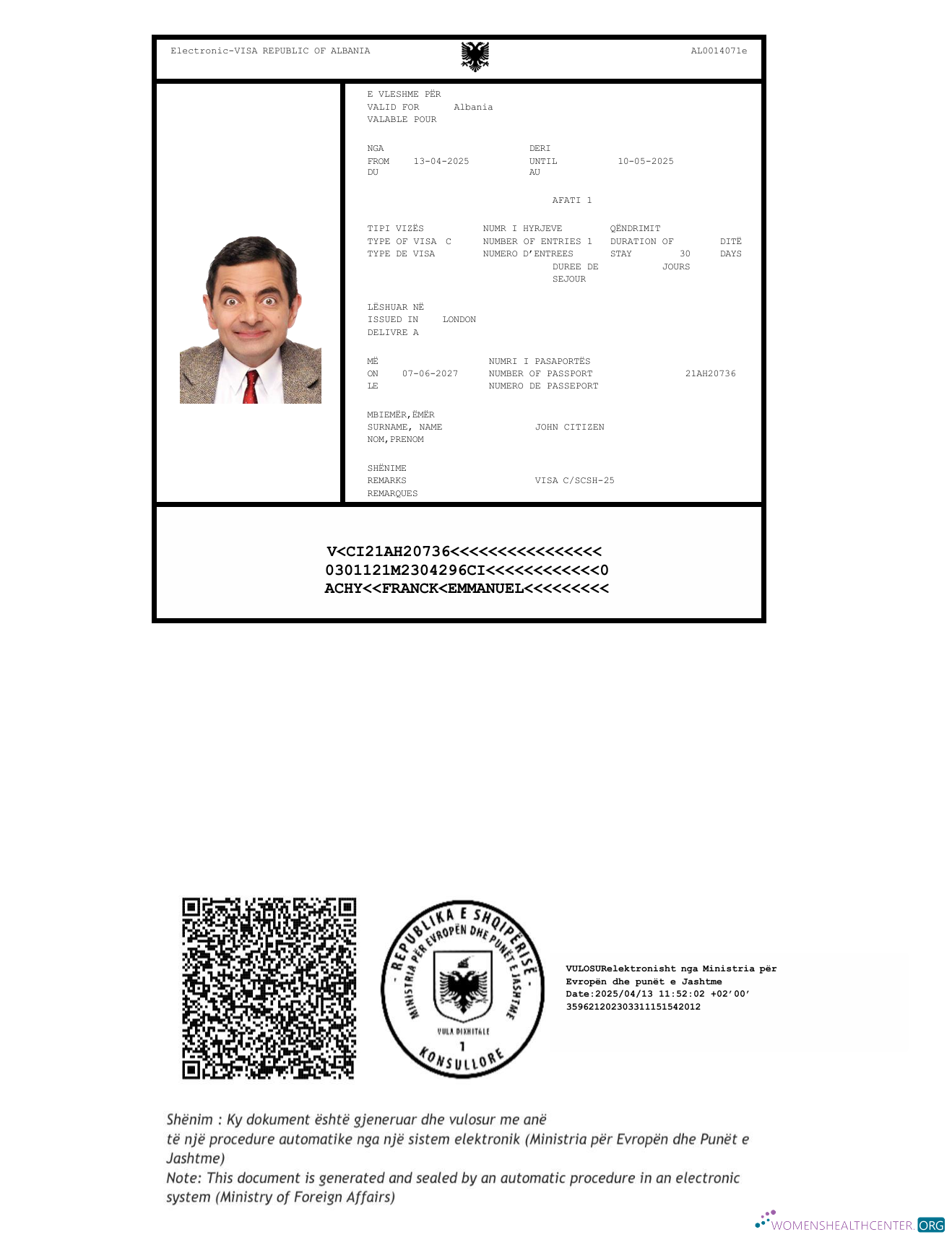 Download Albania e visa template in Word and PDF formats, version 2 Photoshop template